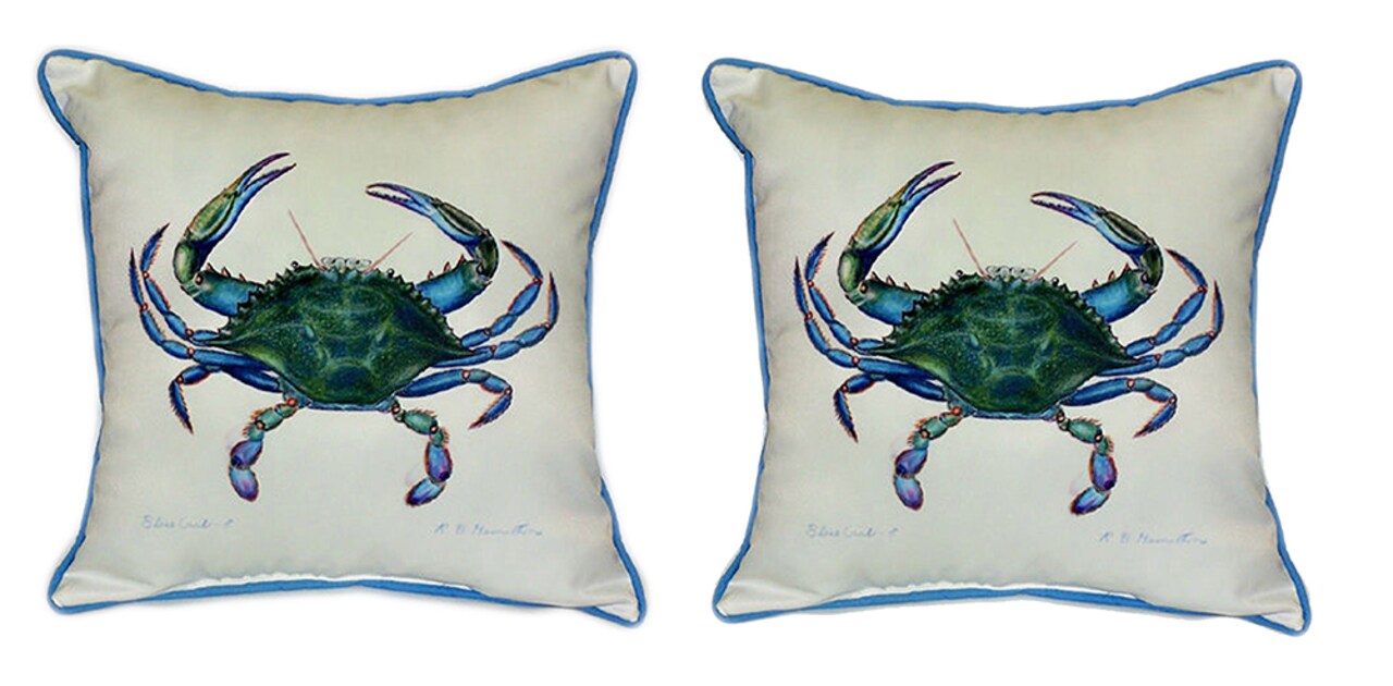 Pair of Betsy Drake Beige Male Blue Crab Large Pillows 18 Inchx18 Inch